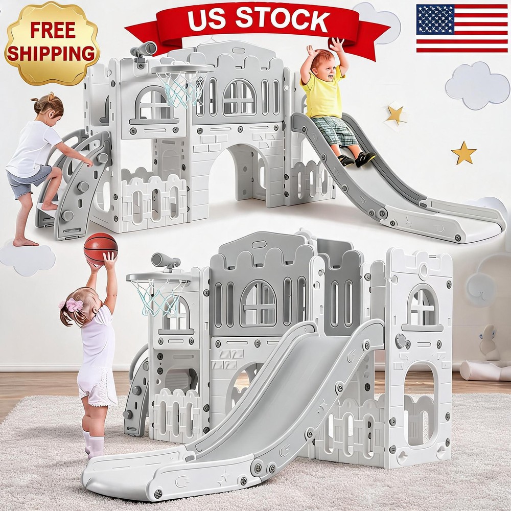 Playground Set – Slide, Climber, Basketball Hoop Tunnel Telesco Toddler 8-in-1