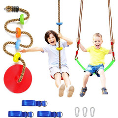 Multicolor Tree Swing Climbing Rope with Platforms Red Disc Swings Seat Outdoor