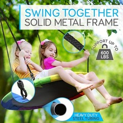 Durable Indoor/Outdoor 40” Saucer Swing with Adjustable Ropes – Rainbow Fun