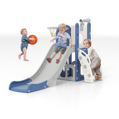 6 in 1 Toddler Slide with Basketball & Telescope, Indoor Playset for Age 1-3