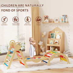 Elegantcrafts Pikler Triangle Set with Cushion, Montessori Climbing Set, Indoor