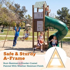 All in 1 Outdoor Backyard Swing Sets Playset for Toddlers, Galvanized Steel & PE