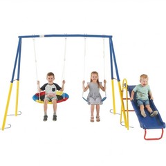 Swing Sets for Backyard with Kids Slide Outdoor Metal Playset 3 in 1 Swing Set