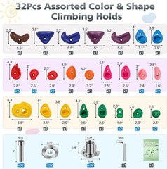 Climbing Holds Multi Size for Kids and Adults, Indoor Outdoor Rock Wall Grips