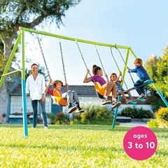 Three Feature Colored Playground Swing Set w/ Trapeze Bar, Multicolor(For Parts)