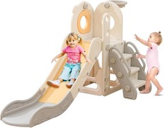 Freestanding Toddler Slide 5 in 1 Kid Playset for Toddler 1-3 L Shaped with Hoop