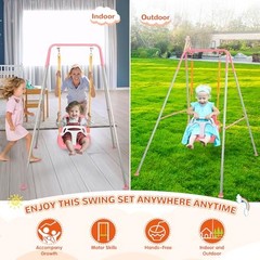 3-in-1 Toddler Swing Set, Indoor & Outdoor Baby Swing Heavy Duty Swing Set Pink
