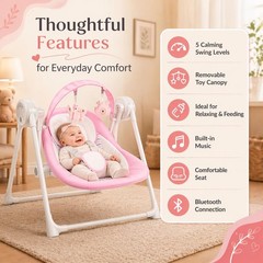 Baby Swing SpaceSaver Ultra-Compact Foldable Infant Swing (Fits in 5.3″ Gaps!…