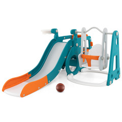 5-In-1 Kids Slide and Swing Set with Mini Bus and Basketball Hoop