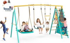 Swing Set for Backyard, Heavy-Duty Metal Swing Sets for Kids with 2 Swings, Clim