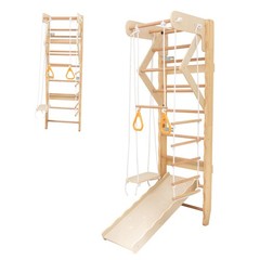 6-in-1 Swedish Ladder Wall Gym Indoor Wooden Wall Mounted Play Set for Kids