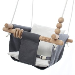 Monkey & Mouse Baby Swing Seat, Secure Canvas and Wooden Hanging Swing Chair, In