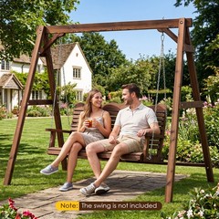 Heavy-Duty Carbonized Fir Wood Swing Frame w/Reinforced Bars and 2 Hanging Rings