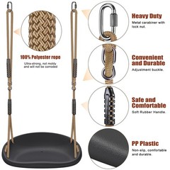 Heavy Duty Swing Seat with Adjustable Rope and Carabiners, Cushion Style Design
