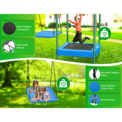 Kids Outdoor Playground Heavy-Duty Swing Play Set W/ Trampoline Basketball Hoop