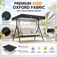 Patio Swing Canopy Replacement Top, 65×45/75×45/78×47/85×45 Outdoor 2/3 Seate…