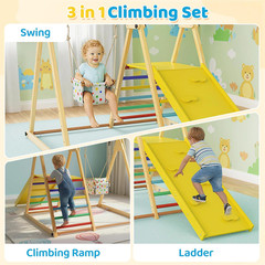 Indoor Jungle Gym, 3 in 1 Wooden Foldable Montessori Toddler Climbing Toys with