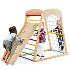6-in-1 Wood Jungle Gym Reversible Double-sided Ramp Climbing Play Set Colorful