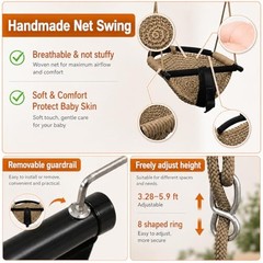 Kids Swing Seats Indoor Hand-Made Net Swing with Adjustable Rope Tree Khaki