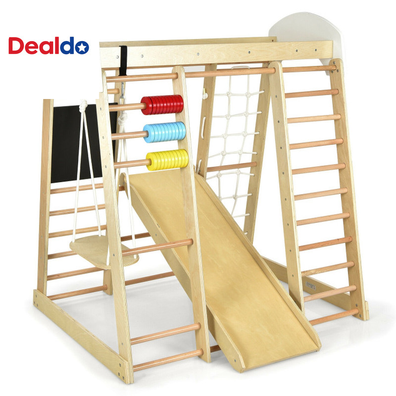 8-In-1 Wooden Climber Play Set with Slide and Swing for Kids