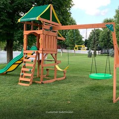 Kids Cedar Wood Swing Set Outdoor Playground Slide Ladder Playhouse Rockwall