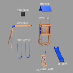 Wooden Swing Set Outdoor Kids Slide Backyard Playground Playset Rock Chalk Wall