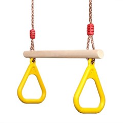 PELLOR Playground Children’s Wooden Trapeze Swing Bar with Plastic Gym Rings …