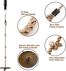 Wooden Round Disc Tree Swing Adjustable 51″-73″ Climbing Rope for Kids Outdoor