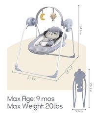 Baby Swing for Infants 0-9 Months 6-20 Lbs, Portable 5-Speed with Music – Easy