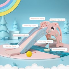 3 in 1 Kids Slide Playset Indoor Outdoor Climber Playground w/Basketball Hoop