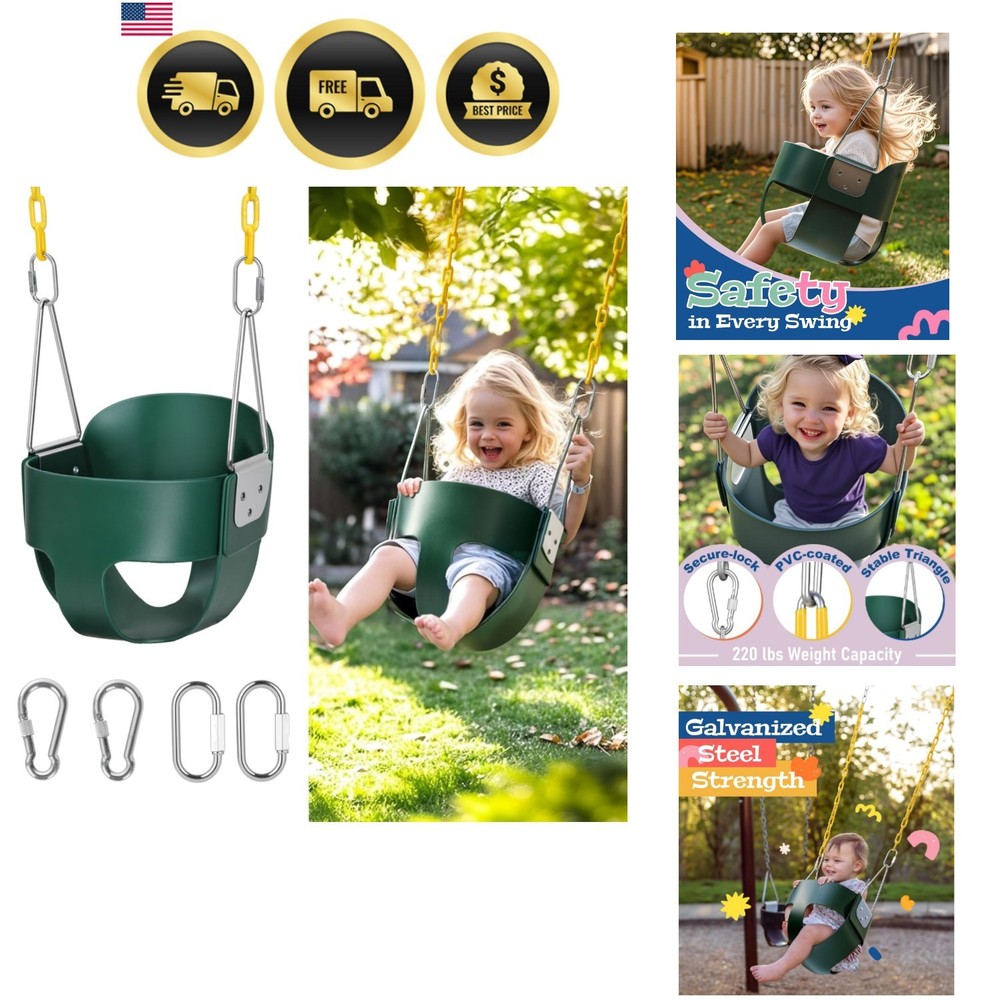 High Back Full Bucket,Toddler Swing with Coated Chains & Triangle Dip Pinch P…