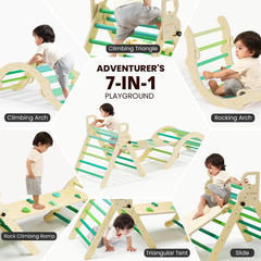 Pikler Triangle Set, Toddler Wooden Climbing Toys Indoor 7in1 Foldable