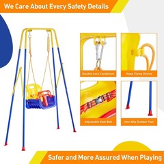 Safe 3-in-1 Toddler Swing Set with 4 Stability Sandbags for Indoor/Outdoor Play