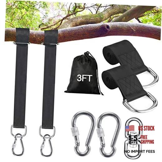 Safe Tree Swing Hanging Straps Kit/10FT/15FT/20FT, Heavy Duty Holds 3FT black