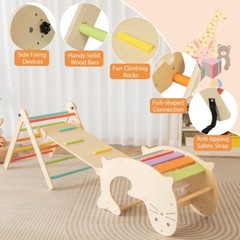 7-in-1 Indoor Gym Toddler Playground Wooden Climbing Kids Toys W/Reversible Ramp