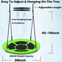 40 Inch Green Saucer Tree Swing Set Kids Adults 500lb Weight Capacity Waterproof