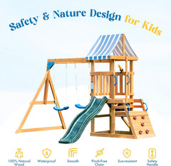All-in-One Wooden Swing Set with Slide, Swings, Climbing Wall & More!