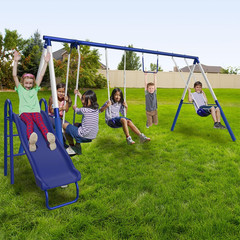 Arcadia Metal Swing Set for Kids – Trapeze, 2-Person Glider, 5Ft Slide, Anchor K