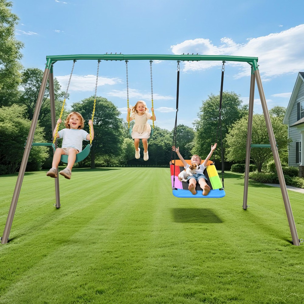 660lbs Heavy Duty Swing Set with 1 Platform Swing, 2 Belt Swings Metal Swing Set