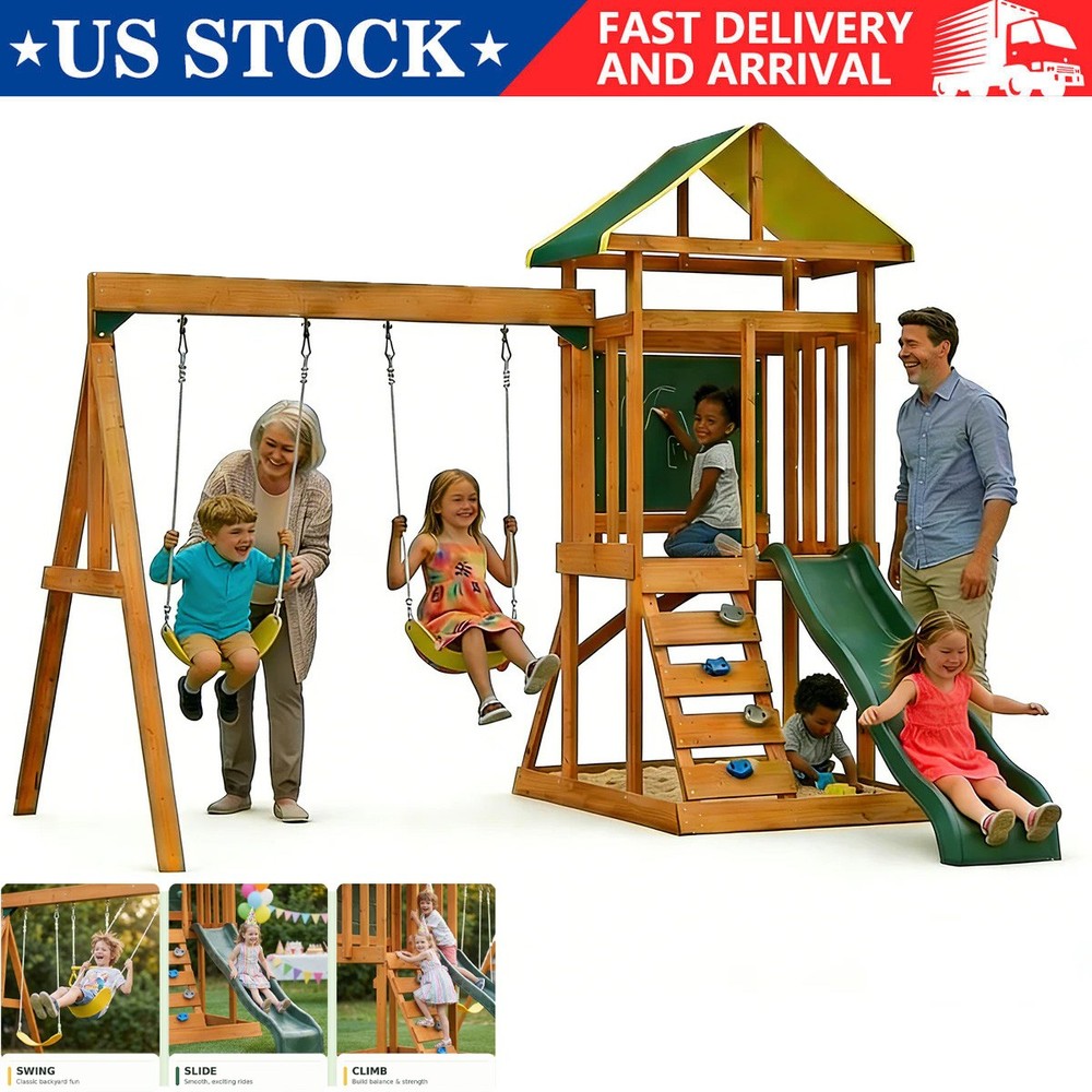 Backyard Discovery Tucson Swing Set Wooden Playset Outdoor Fun Not Ship AK or HI