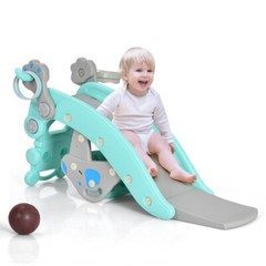 4-in-1 Kids Rocking Horse Toy Children and Slide Set Gift Kids w/Basketball Hoop