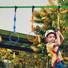 Green Ninja Obstacle Course Kit with Monkey Bars and Swing Rings, Adjustable Out