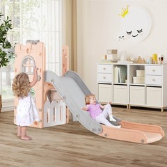 6 in 1 L-shaped Toddle Slide for Toddlers Age 1-3 Baby Slide w/ Basketball Hoop