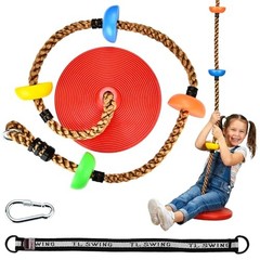 Tree Swing for Kids 330LB Capacity, Climbing Rope with Platforms and Disc Red