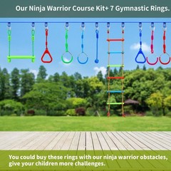 7PCS Colorful Ninja Rings – Gymnastic Rings, Swing Bar Rings, Monkey Rings, C…