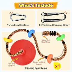 Tree Swing for Kids 330LB Capacity, Climbing Rope with Platforms and Disc Red