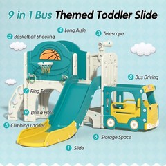 9 In 1 Toddler Slide, Kids Slide with Climber Playground, Indoor Outdoor Playset