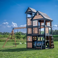 Backyard Discovery Mystic Tower Cedar Swing Set heavy-duty belt swings web swing