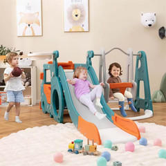 5-In-1 Toddler Slide Set with Basketball Hoop and Swing Baby Slide Playset Indoo