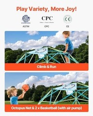 Climbing Dome, 10FT Geometric 10FT Blue&green with Basketballs & Octopus Net